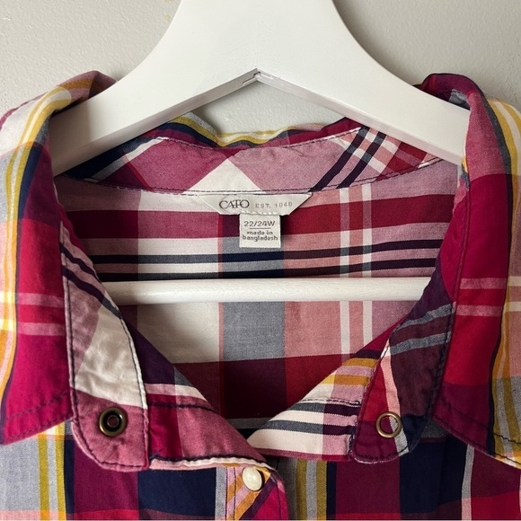 Cato Red Plaid Snap Button Down Shirt 22/24W - Picture 5 of 8